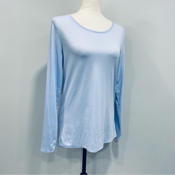 ATHLETA S Light Blue Essence Semi Fit Long Sleeve Split Back Activewear T-Shirt - Picture 13 of 16